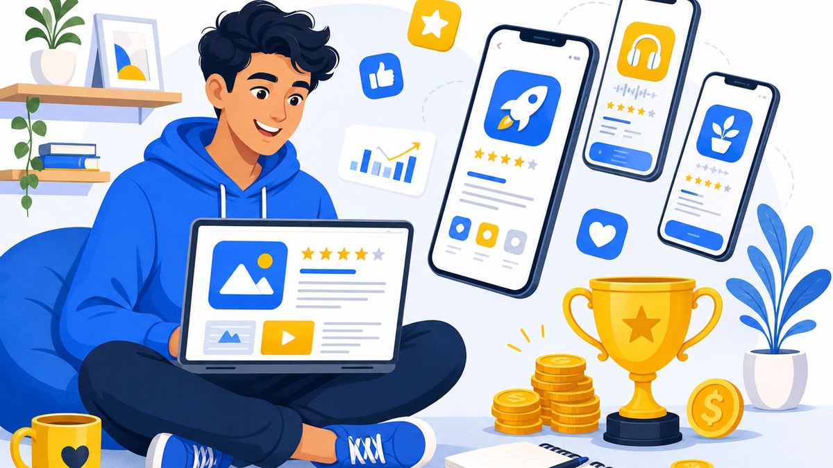 صانع محتوى يكتب مقال مراجعة لعبة على الكمبيوتر المحمول